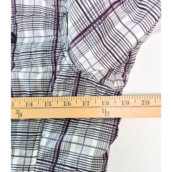 North Face Womens Short Jacket Thin Puffer Plaid White Black Purple Logo Winter - Picture 6 of 8